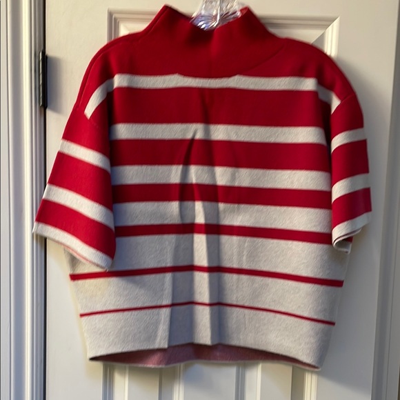 Anthropologie Sweaters - Anthropologie “Maeve” Red and Off-White Striped Cowl-Neck Sweater